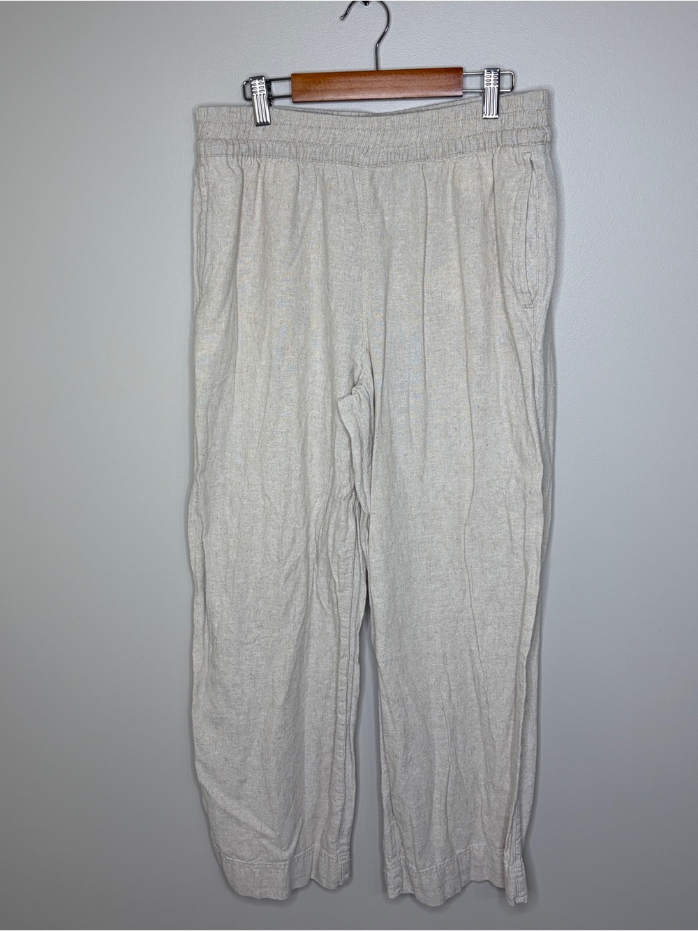 Women’s Beige Linen Blend Elastic-Waist Pants Medium